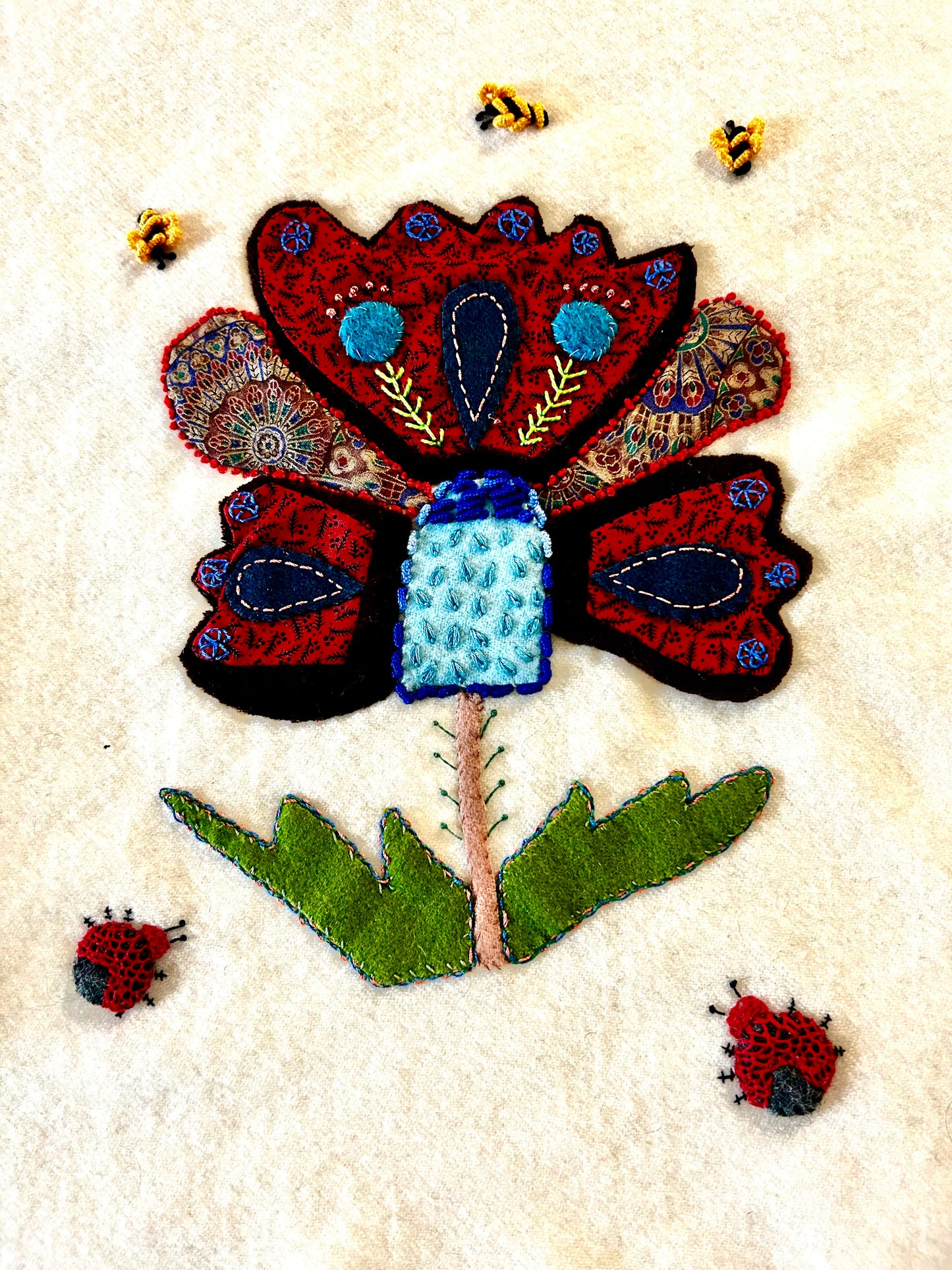 Embellished wool applique panel