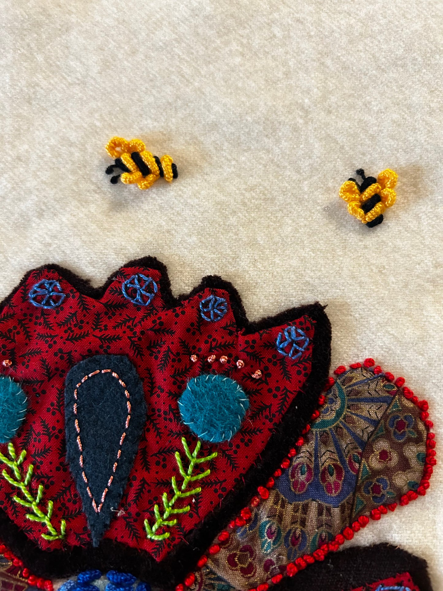 Embellished wool applique panel