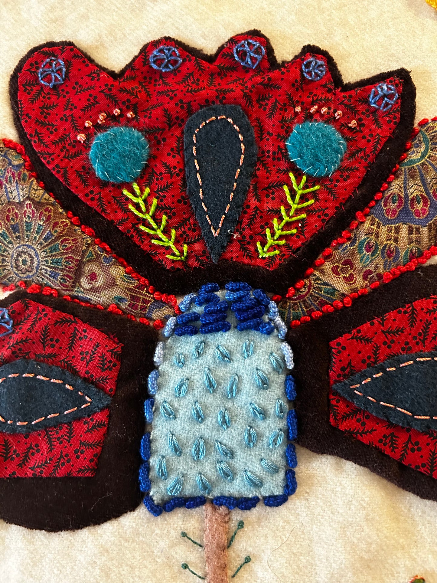 Embellished wool applique panel