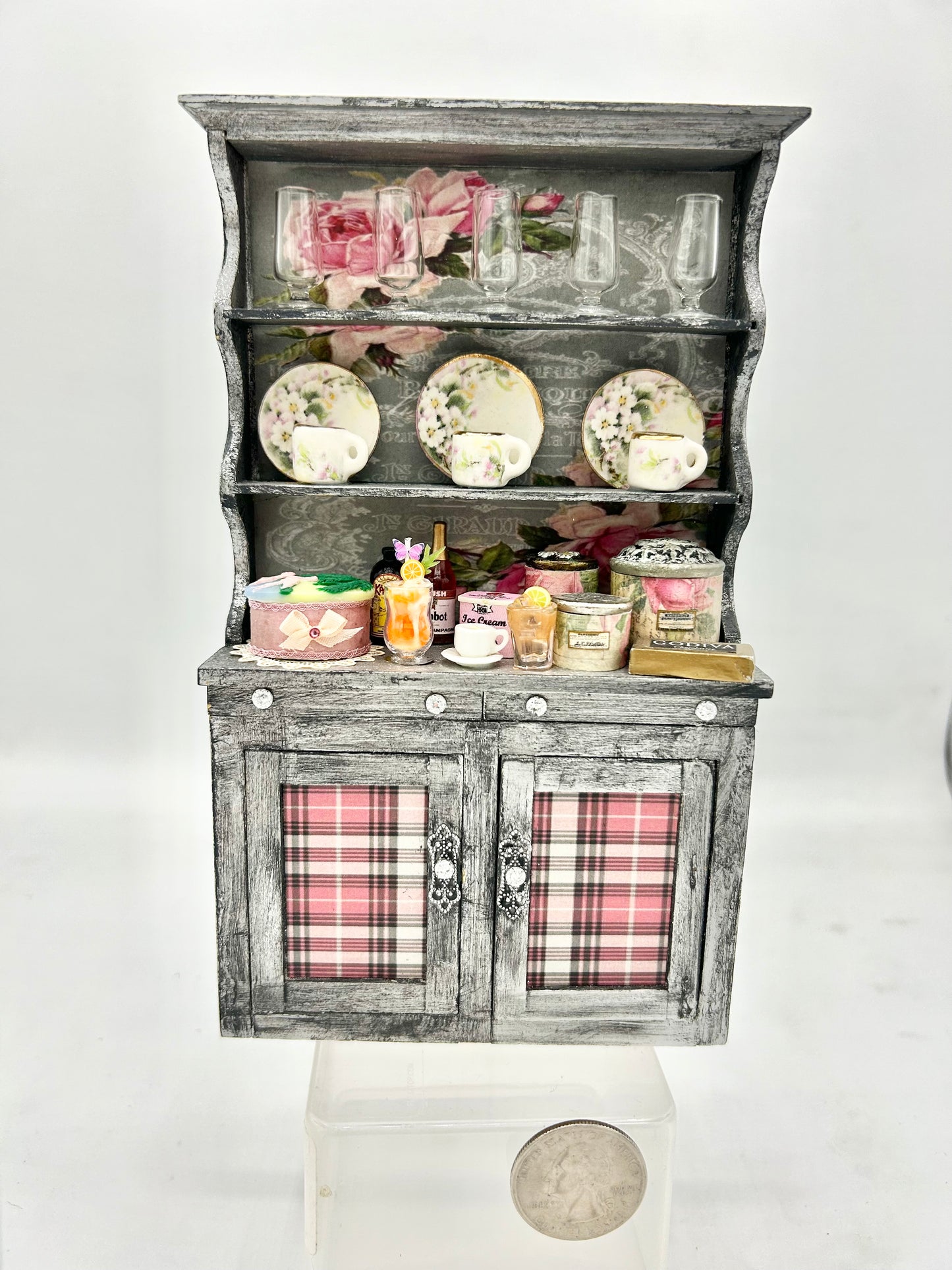 Aristocratic Attic Plaid Accent Filled Cupboard