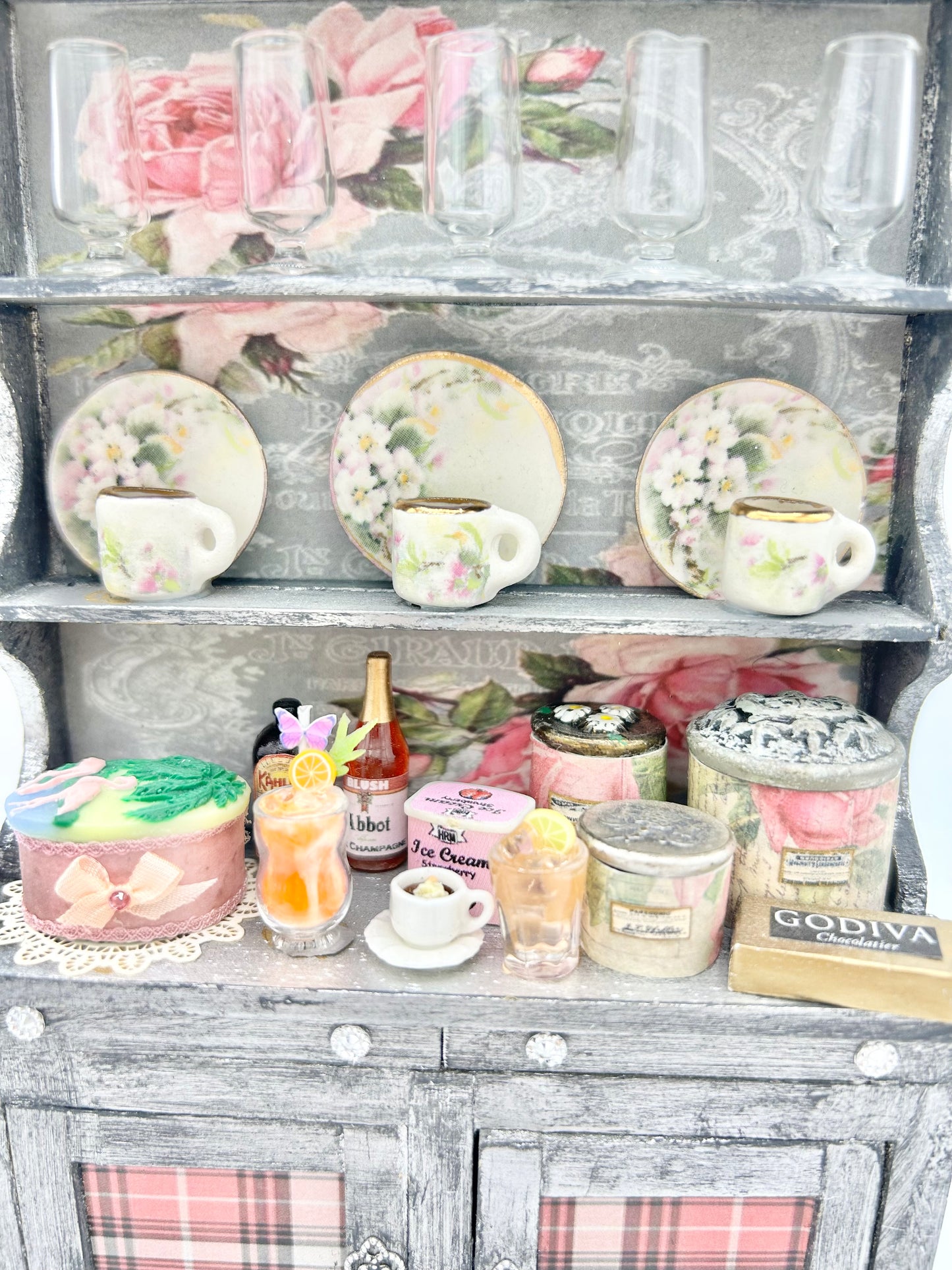 Aristocratic Attic Plaid Accent Filled Cupboard