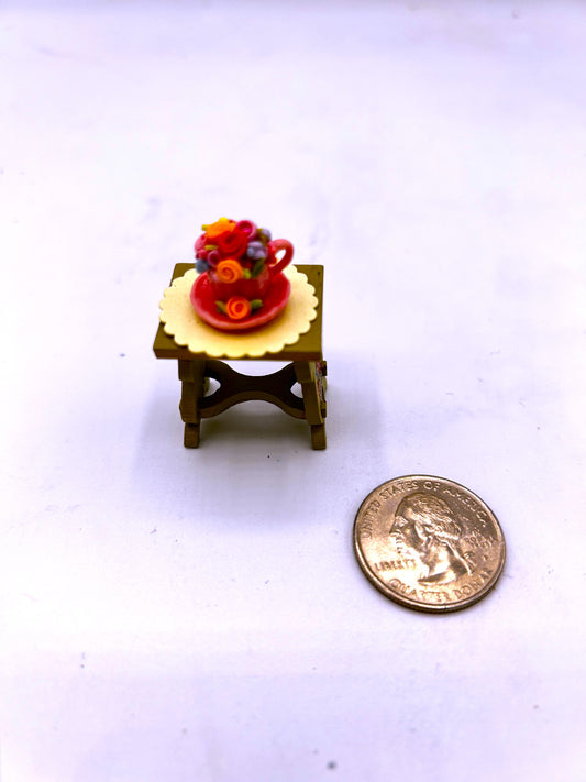 Teacup with Flowers on Hand-painted Stool