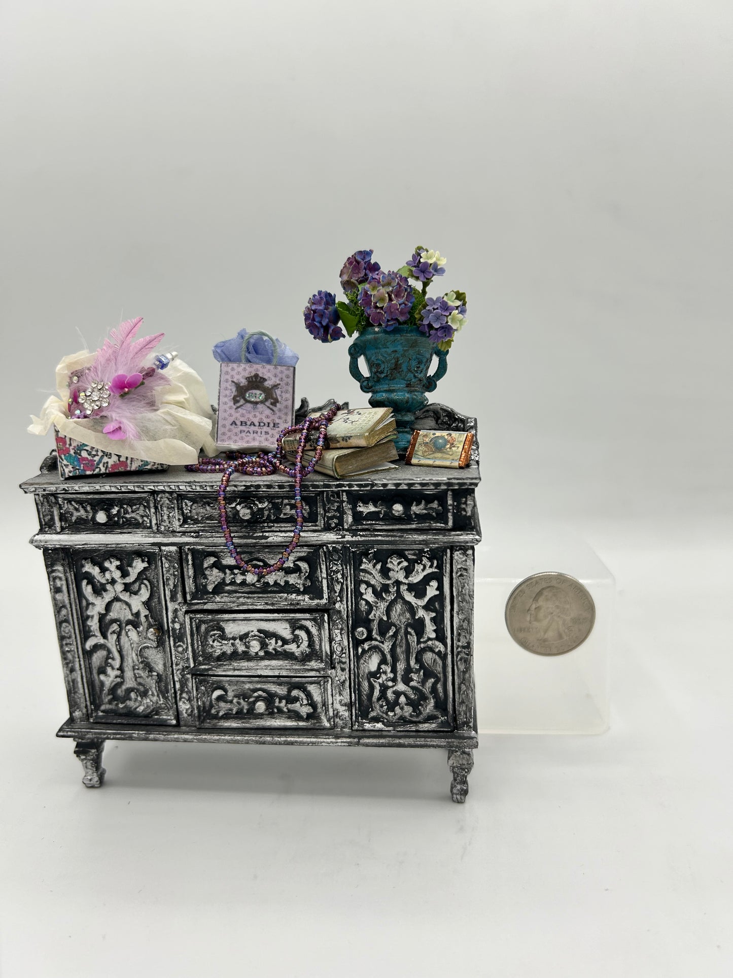 Aristocratic Attic Silver Decorated Sideboard with Purple Accents