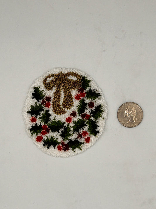 Miniature Holly & Bow Punchneedle Rug