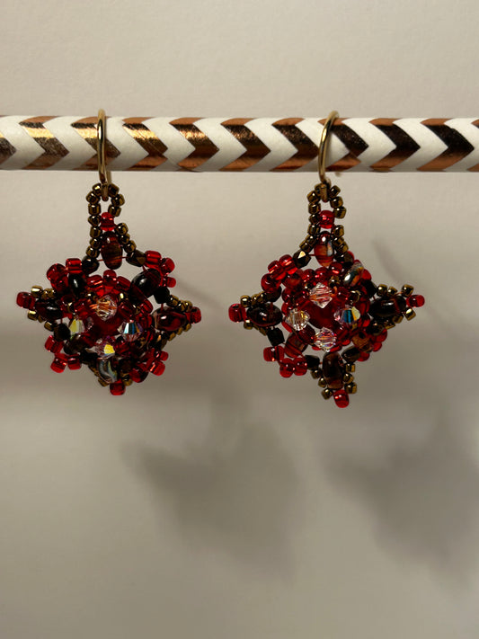 Red and Gold Beaded Earring